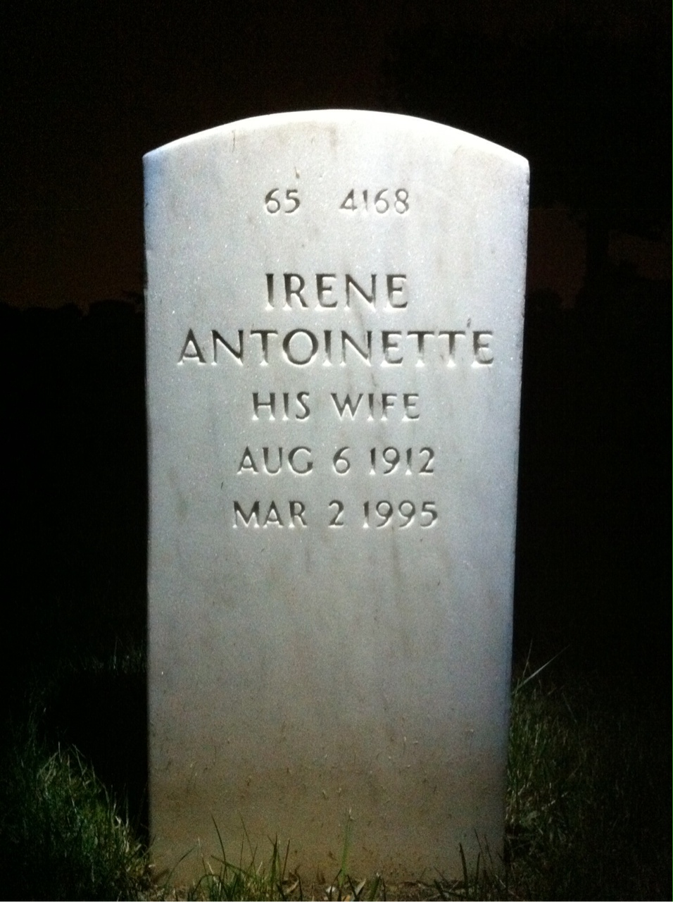 Back of headstone — Irene Aiello