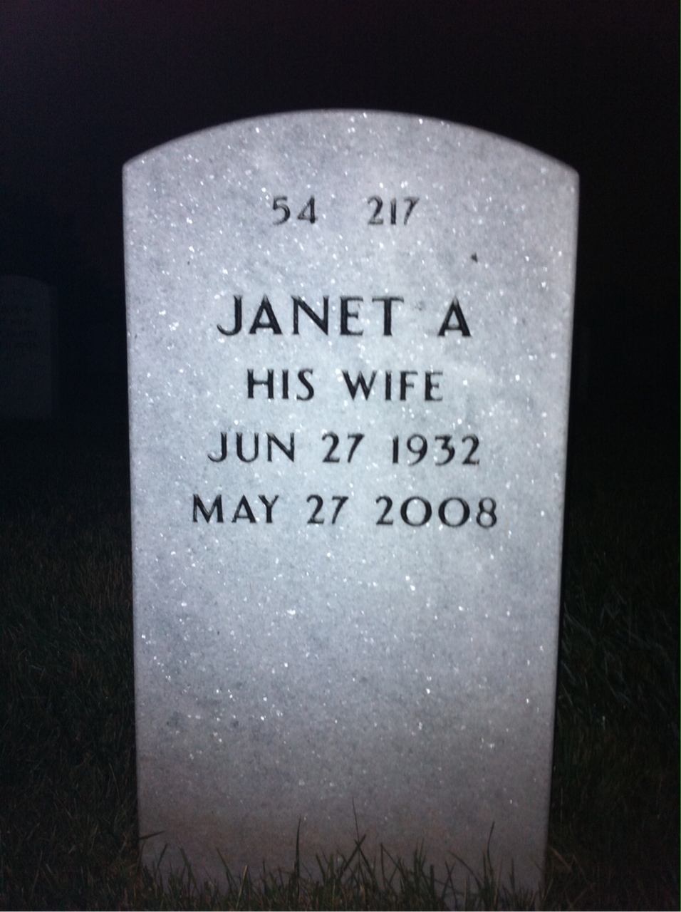 Back of headstone — William Flanagan