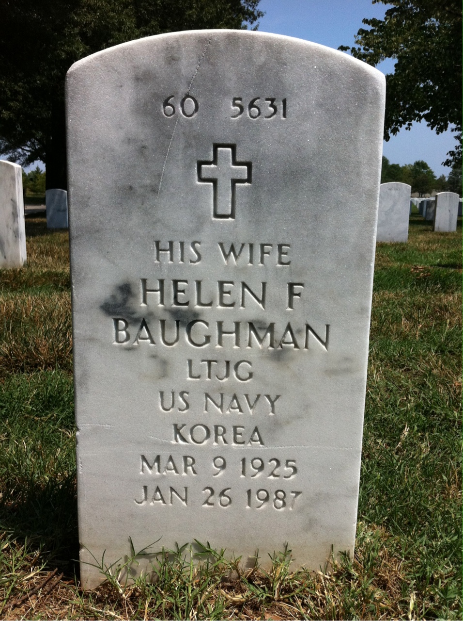 Back of headstone — Helen Baughman