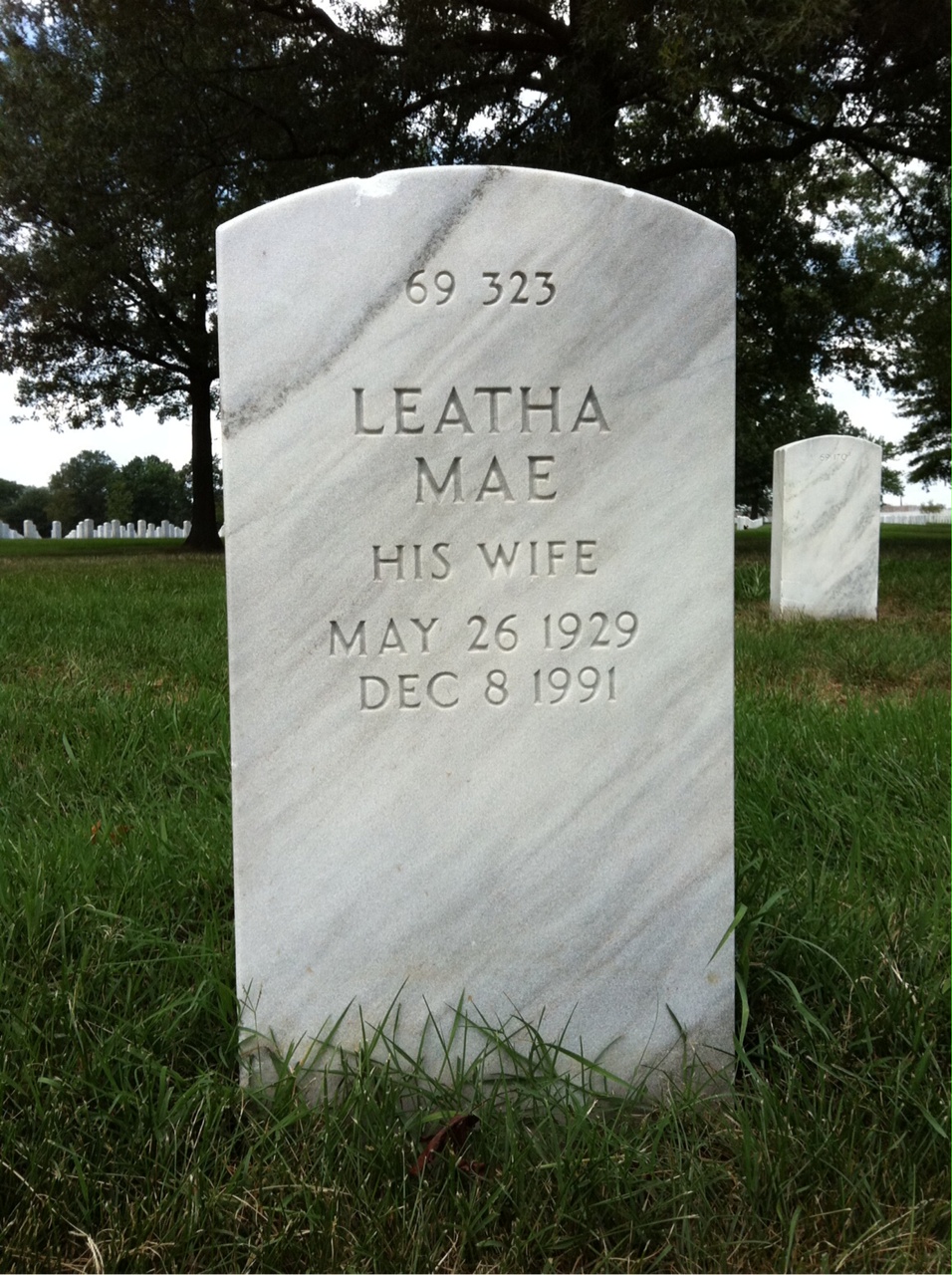 Back of headstone — Leatha Moore