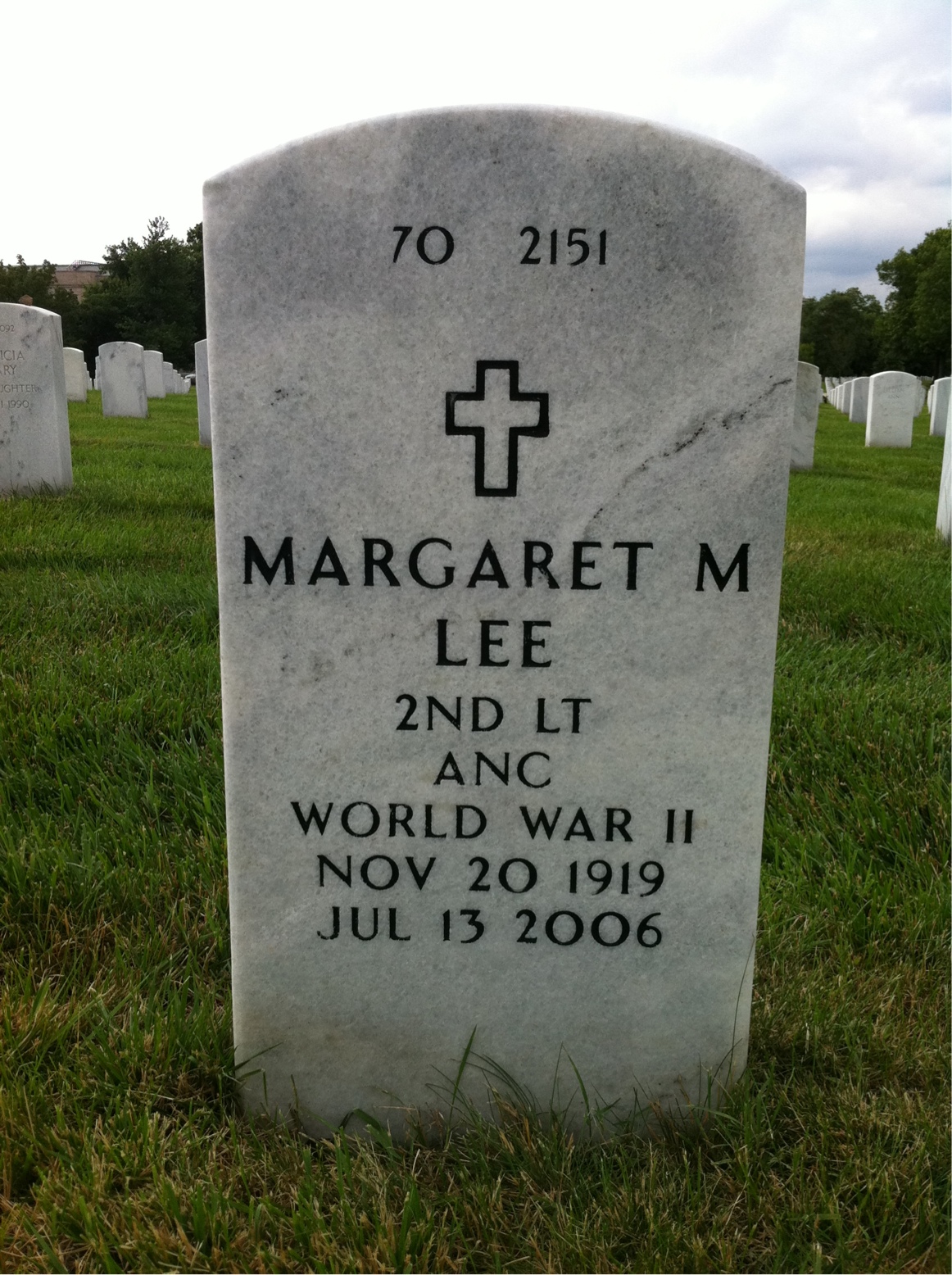 Back of headstone — Margaret Lee