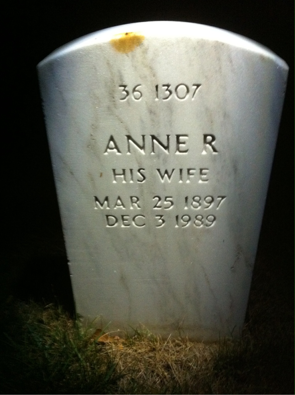 Back of headstone — Anne Arrowsmith