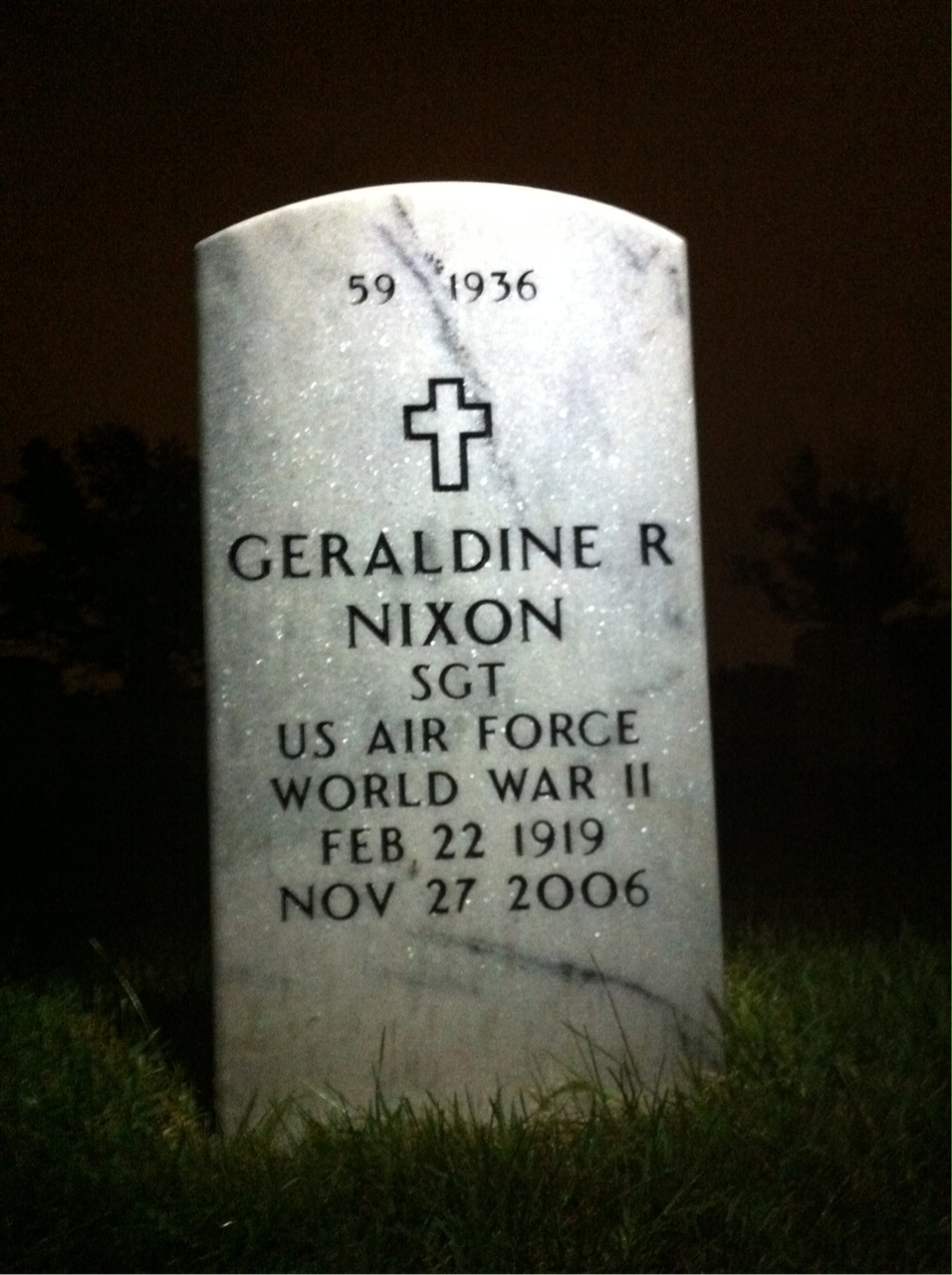 Back of headstone — Geraldine Nixon