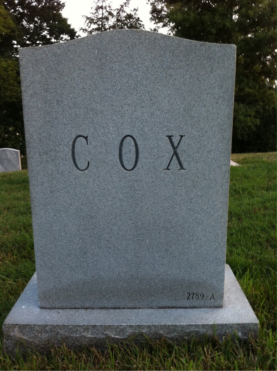 Back of headstone — Richard Cox