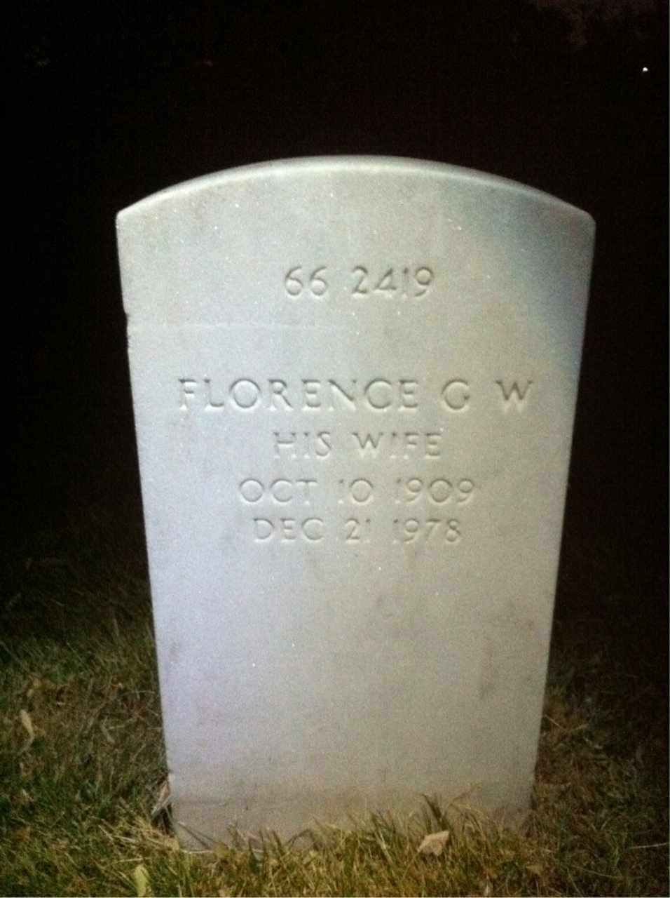 Back of headstone — Florence Baker