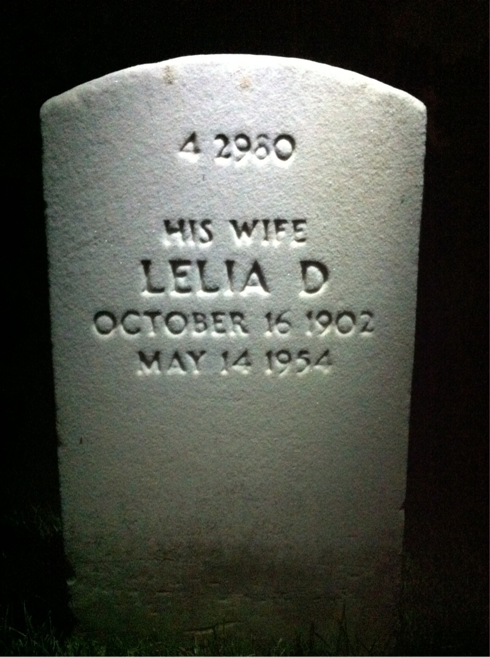 Back of headstone — Lelia Anderson