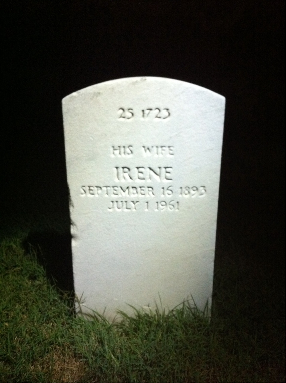 Back of headstone — Irene Morrow