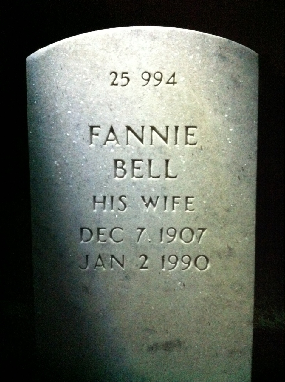 Back of headstone — Fannie Montue