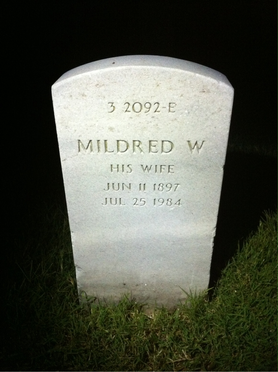 Back of headstone — Mildred Allwine