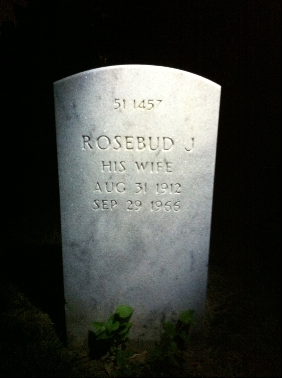 Back of headstone — Rosebud Mooney