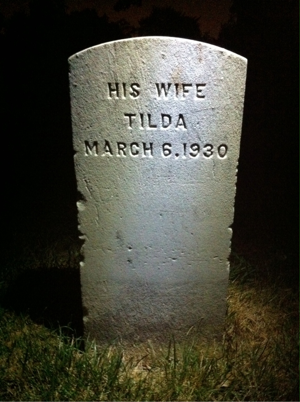 Back of headstone — Tilda Miller