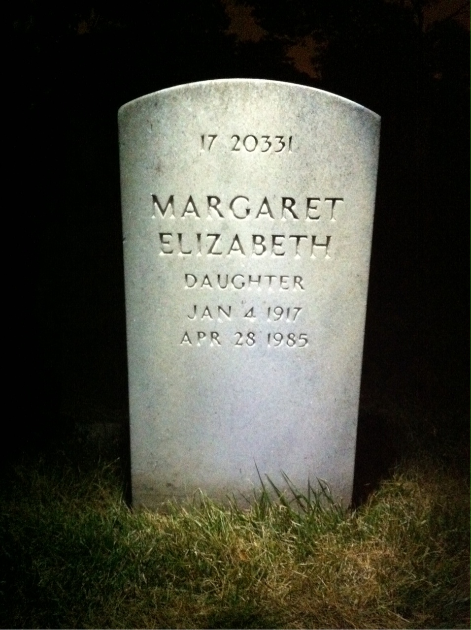 Back of headstone — Margaret Cummings