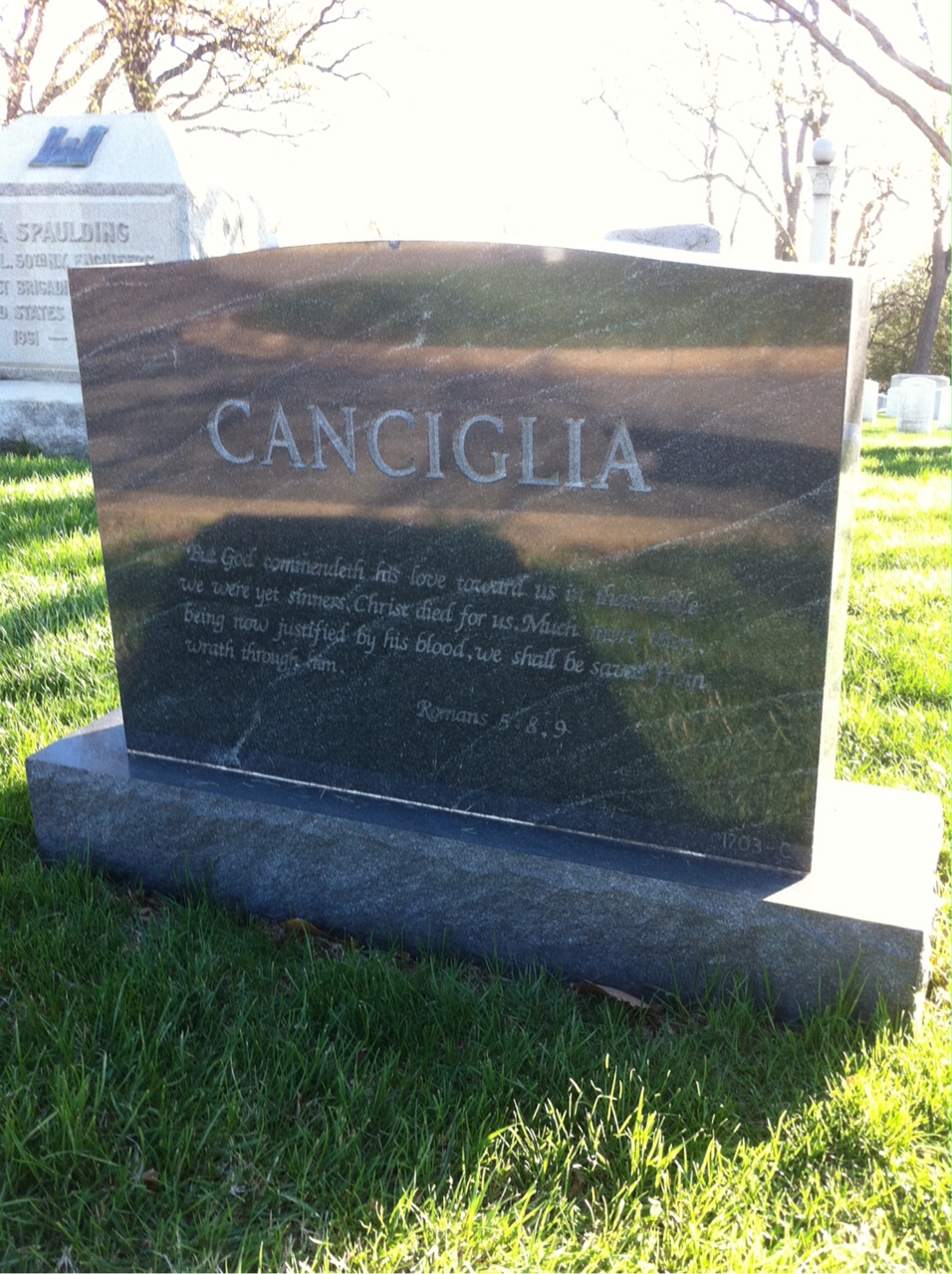 Back of headstone — Alphonse Canciglia