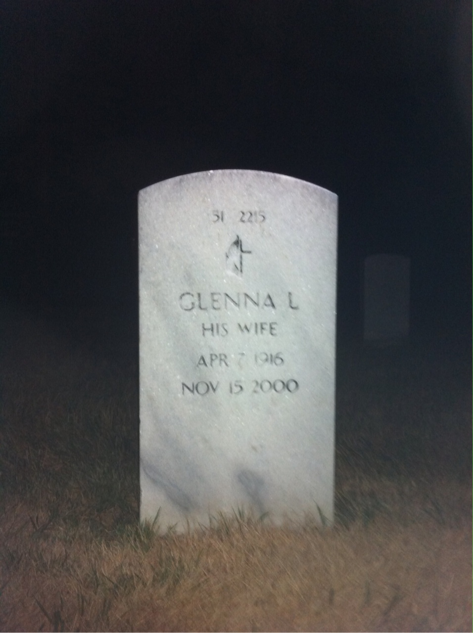Back of headstone — Glenna Adams