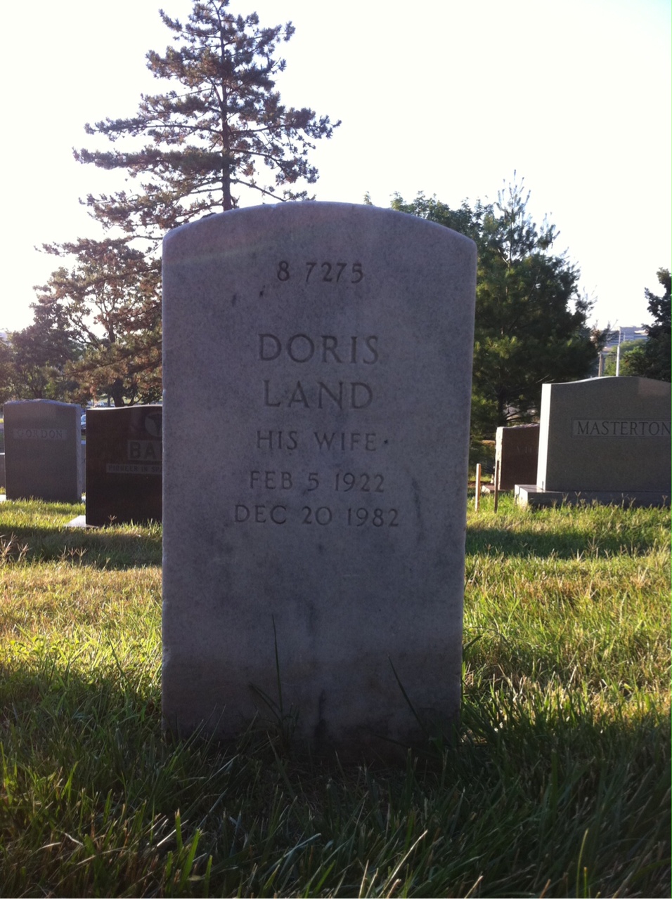 Back of headstone — Doris Baker