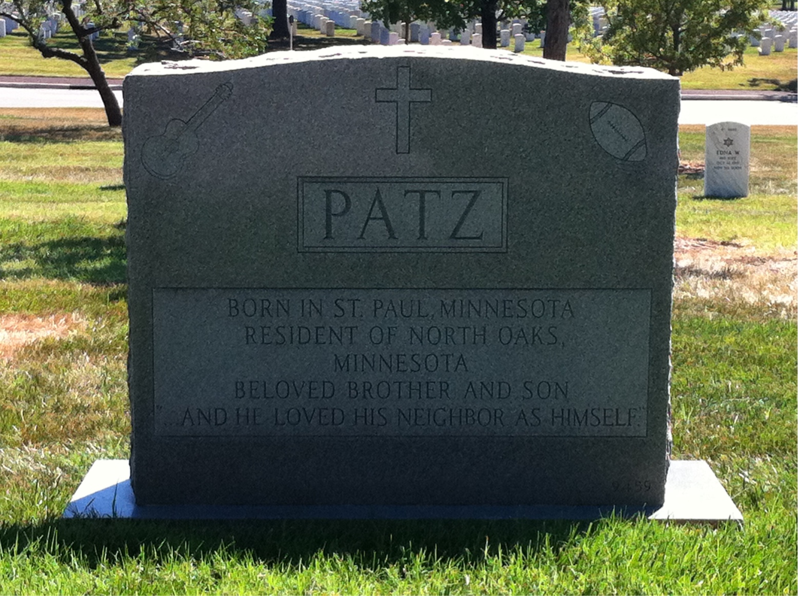 Back of headstone — Tony Miller Patz