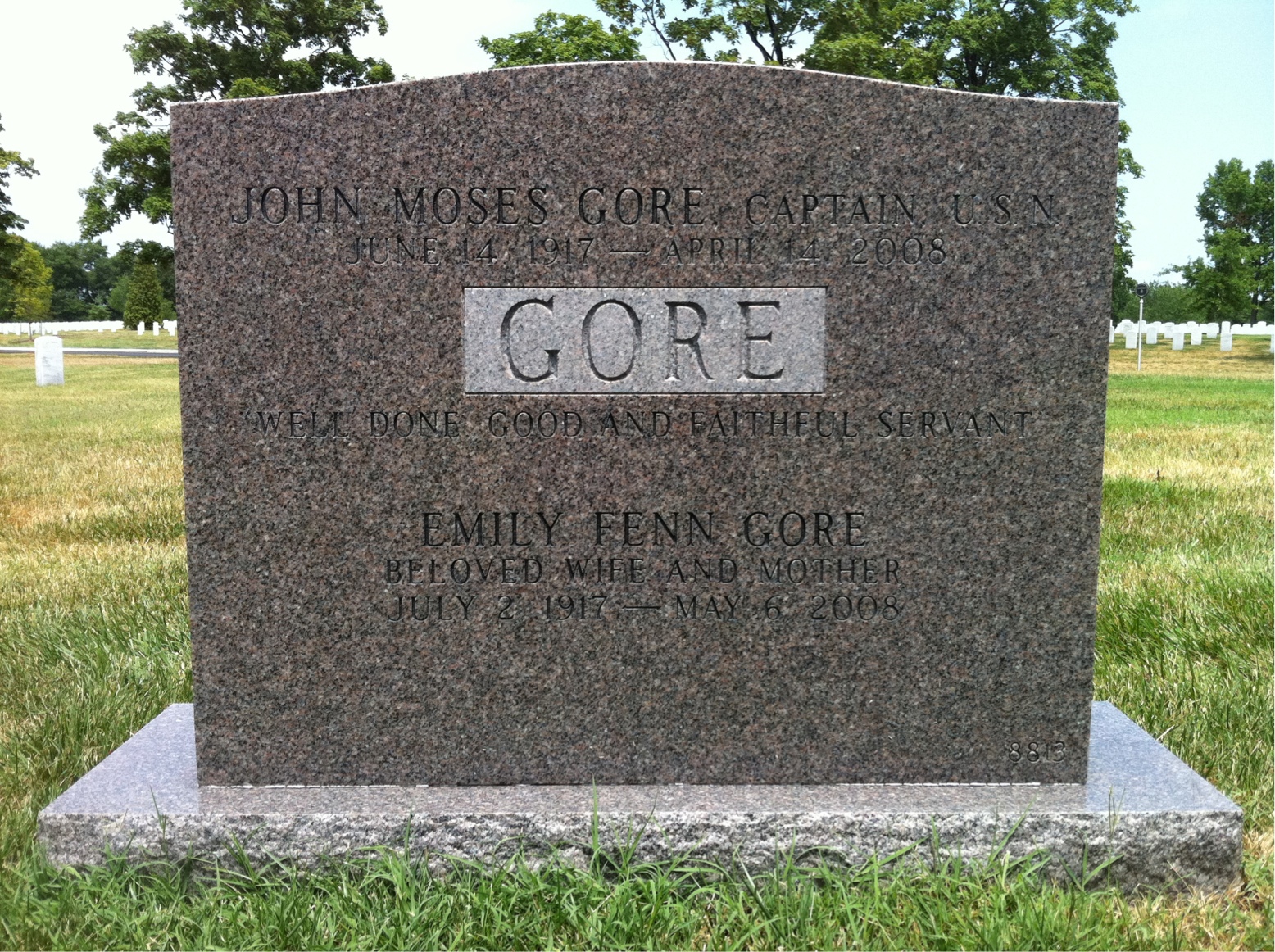 Back of headstone — John Gore