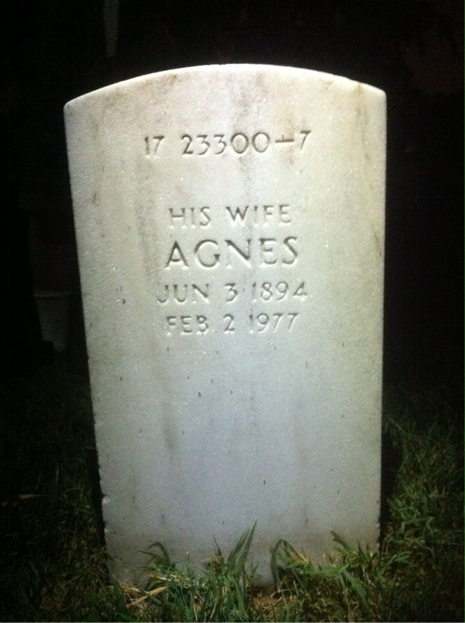 Back of headstone — Agnes Pace