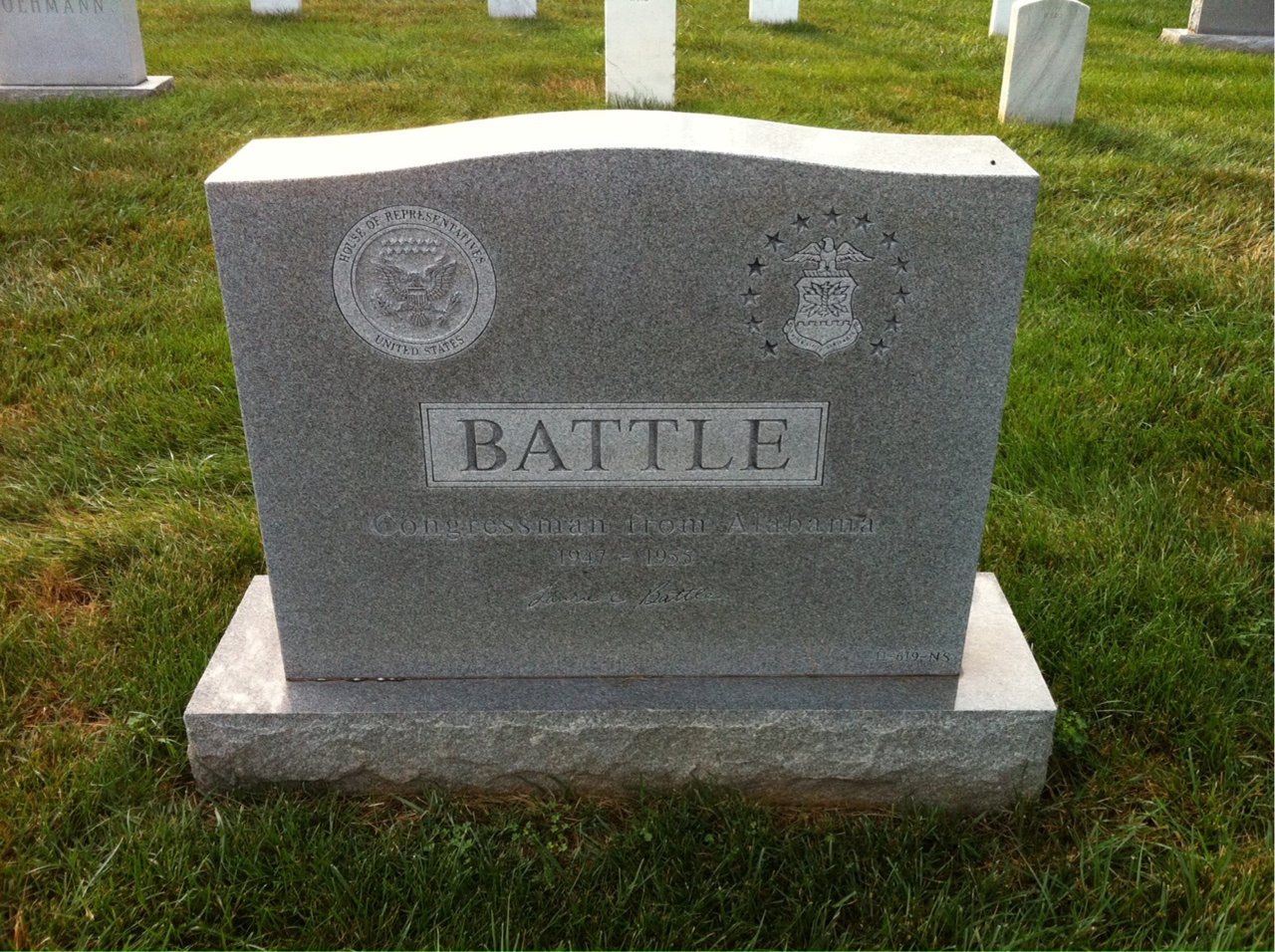 Back of headstone — Laurie Battle