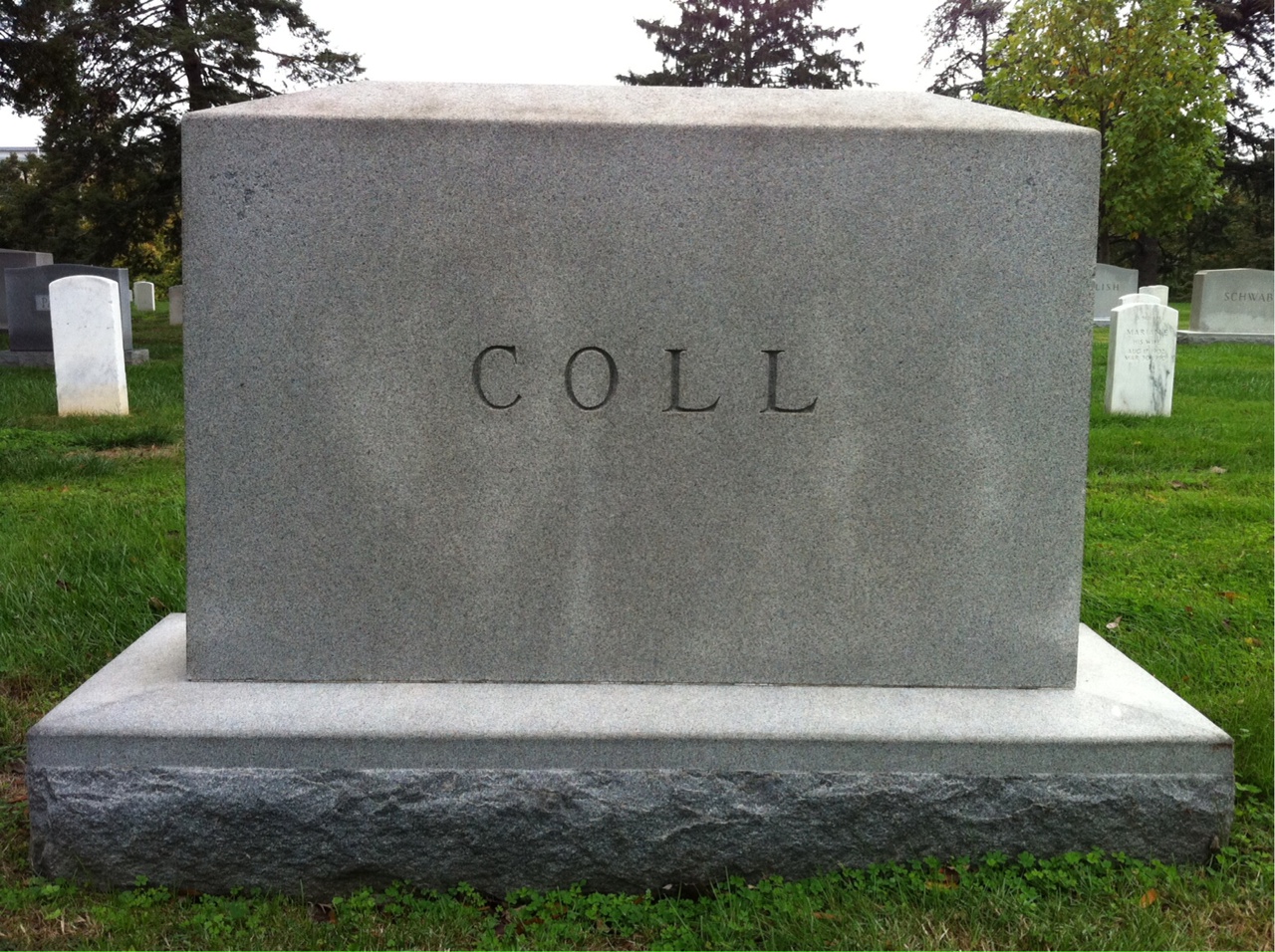 Back of headstone — John Coll