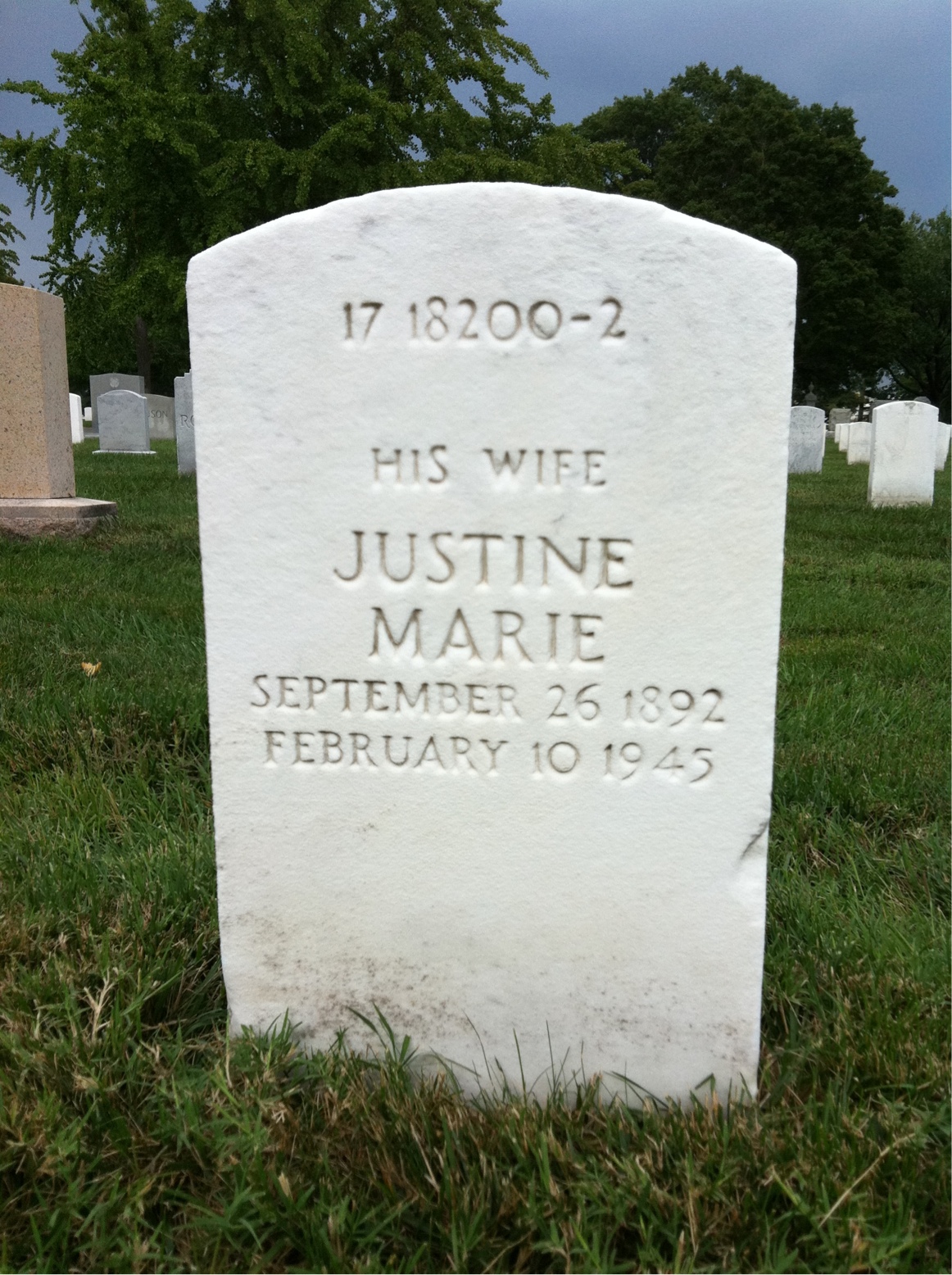 Back of headstone — Justine Zyvolski