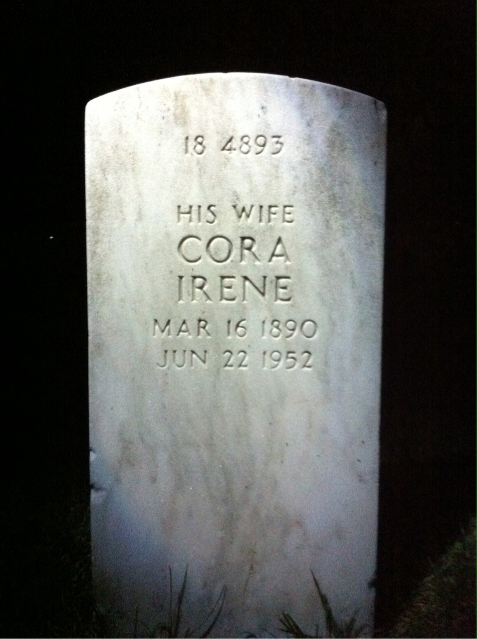 Back of headstone — Cora Anderson