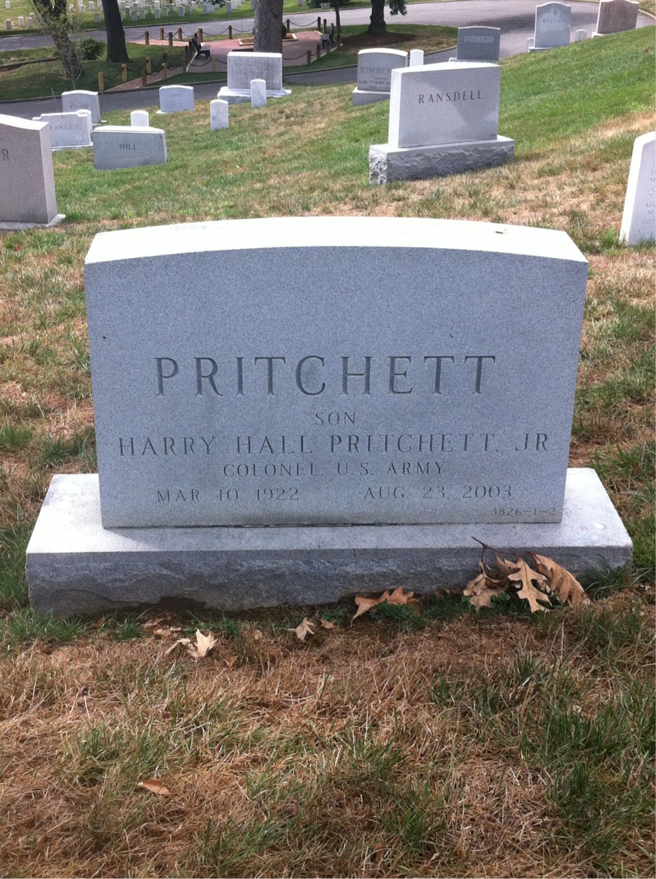 Back of headstone — Harry Pritchett