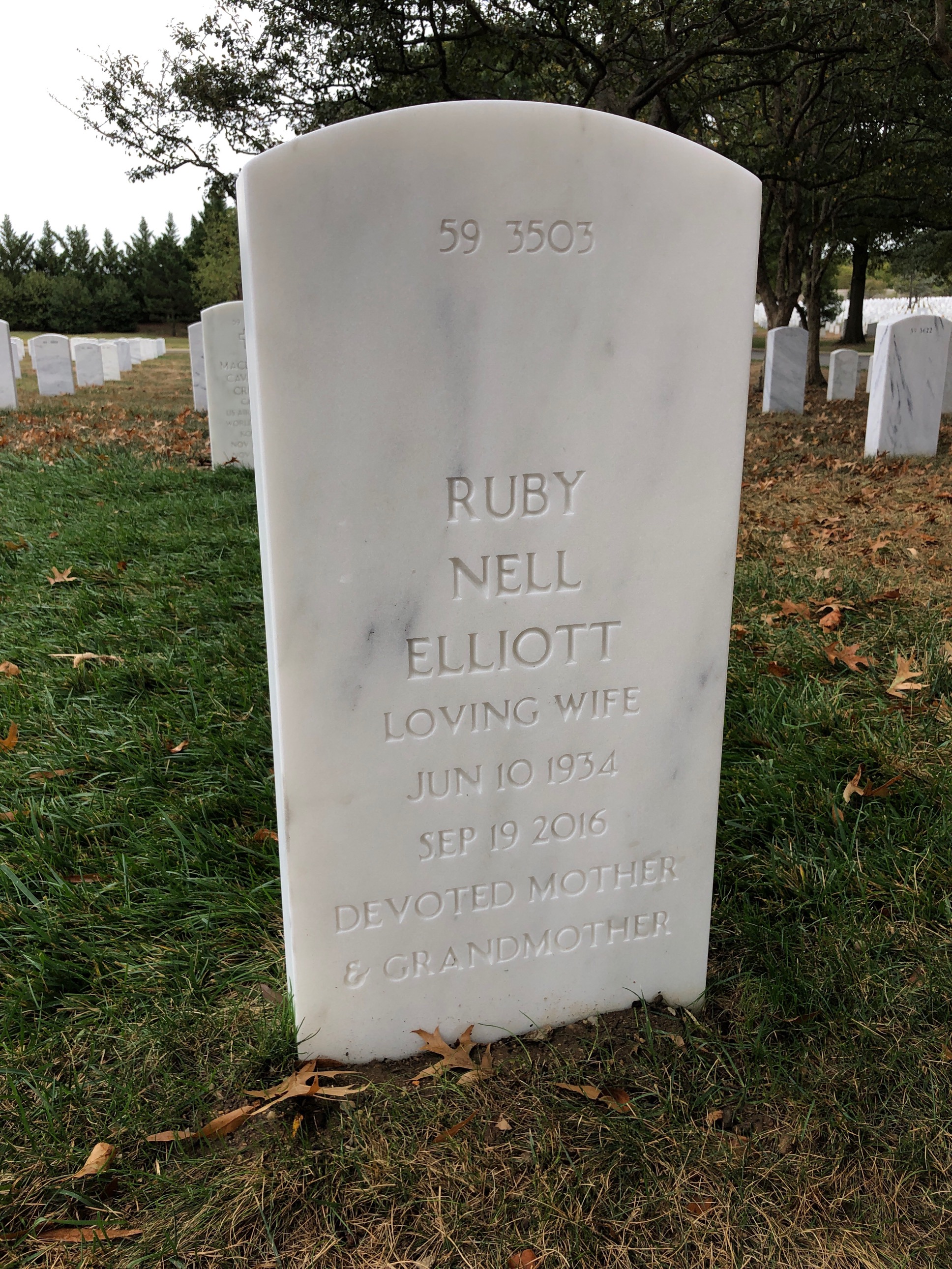 Back of headstone — Laurel Elliott