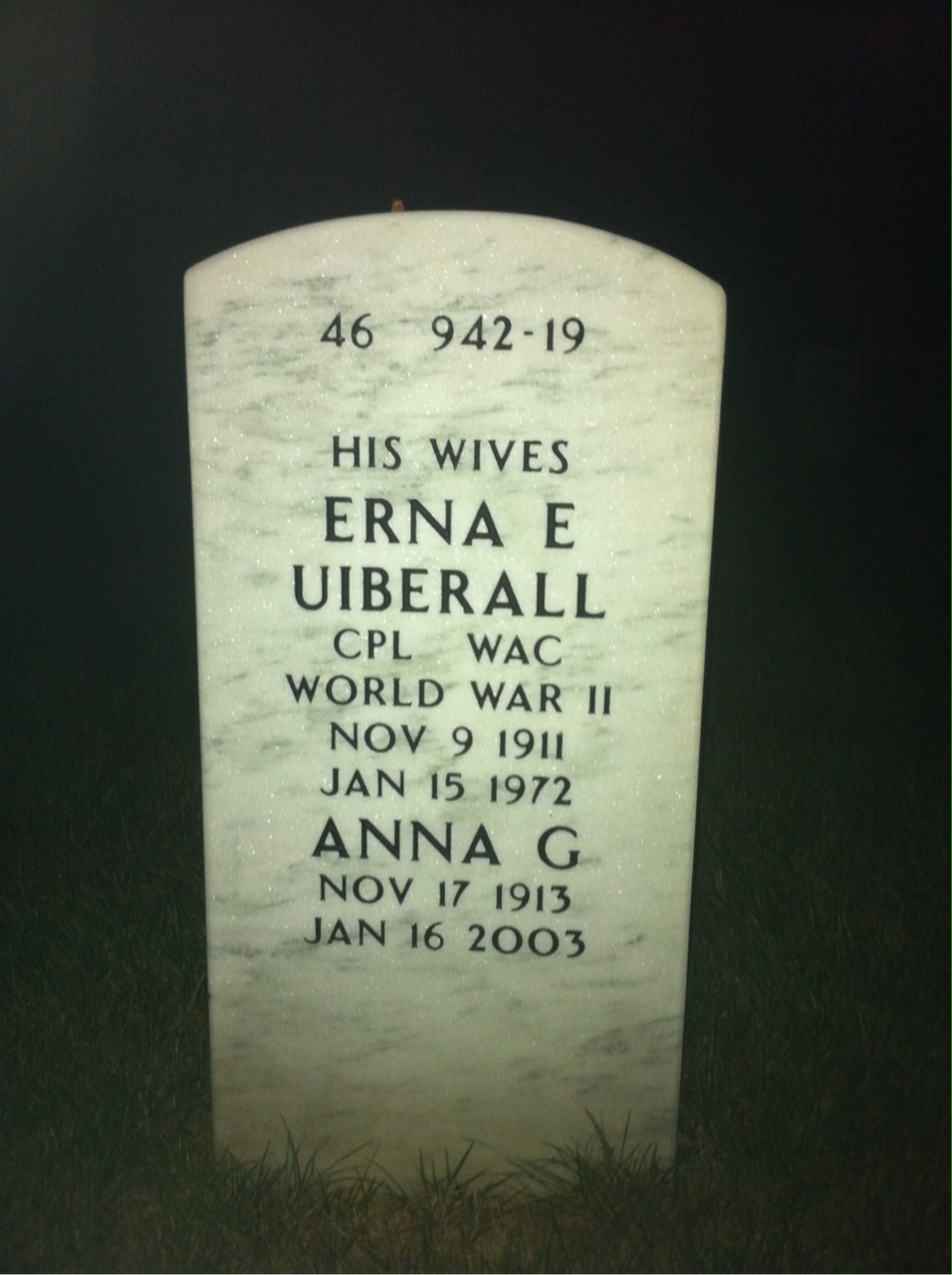 Back of headstone — Erna Uiberall