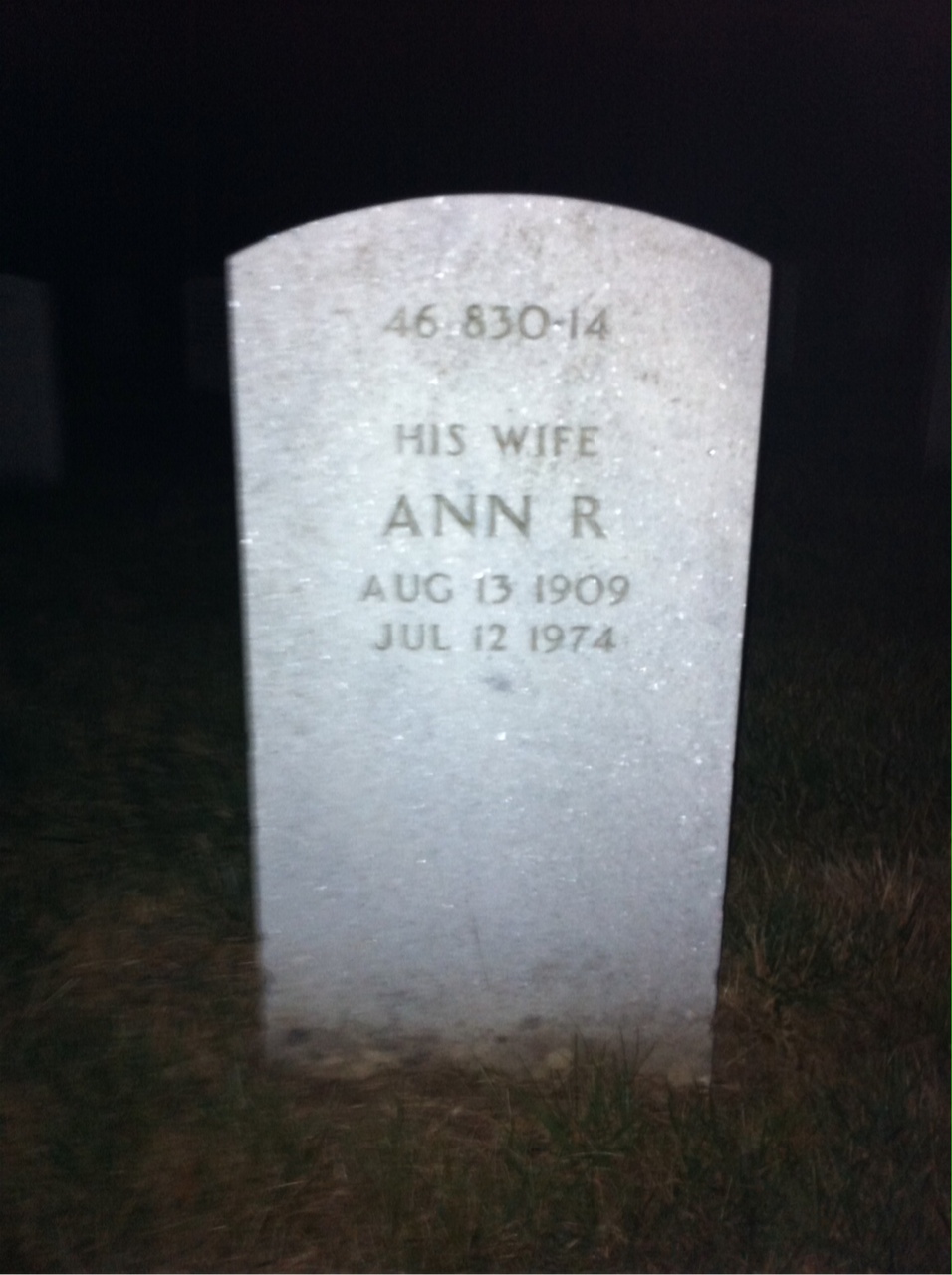 Back of headstone — Ann Baker