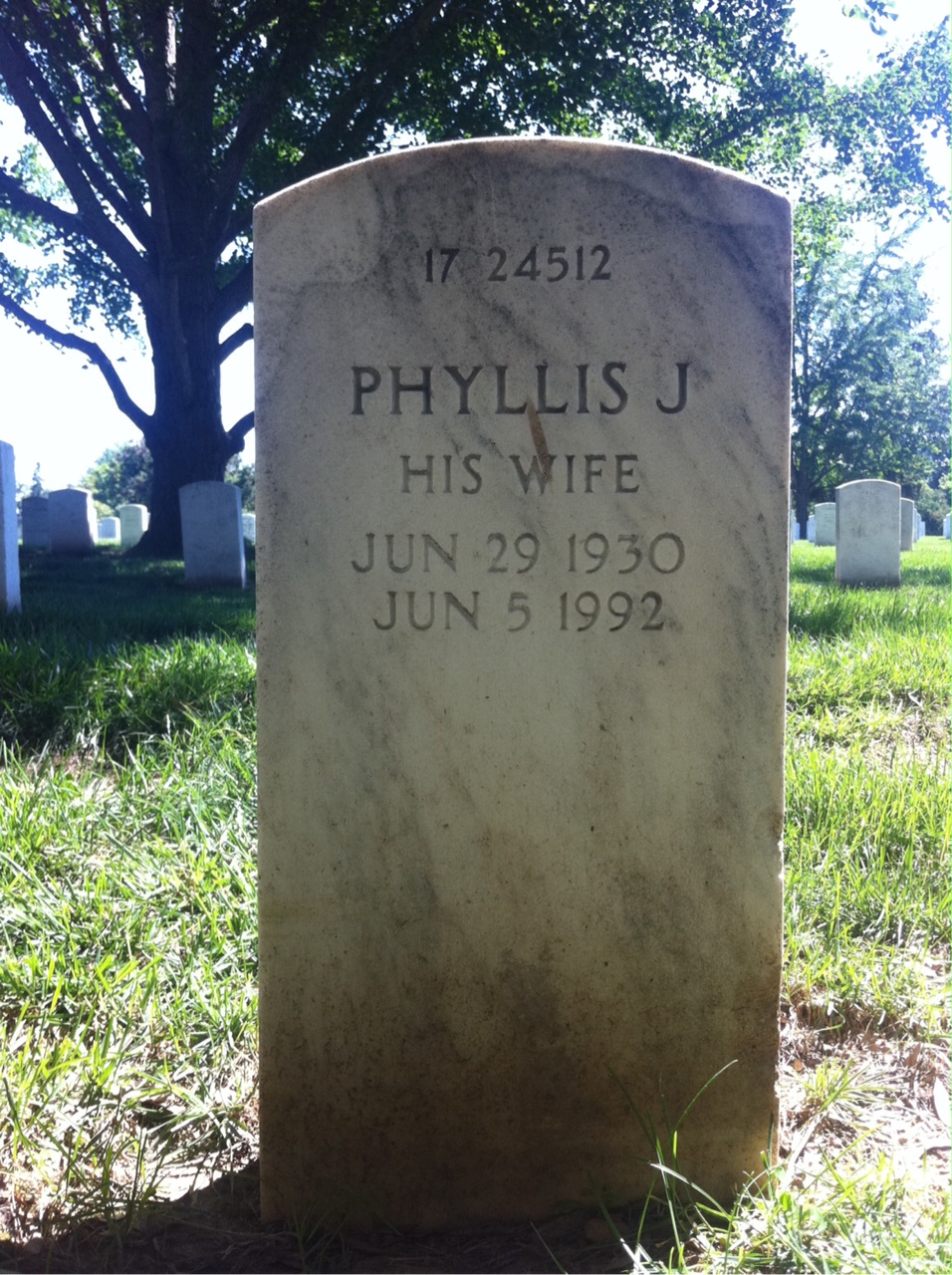 Back of headstone — Phyllis Morris