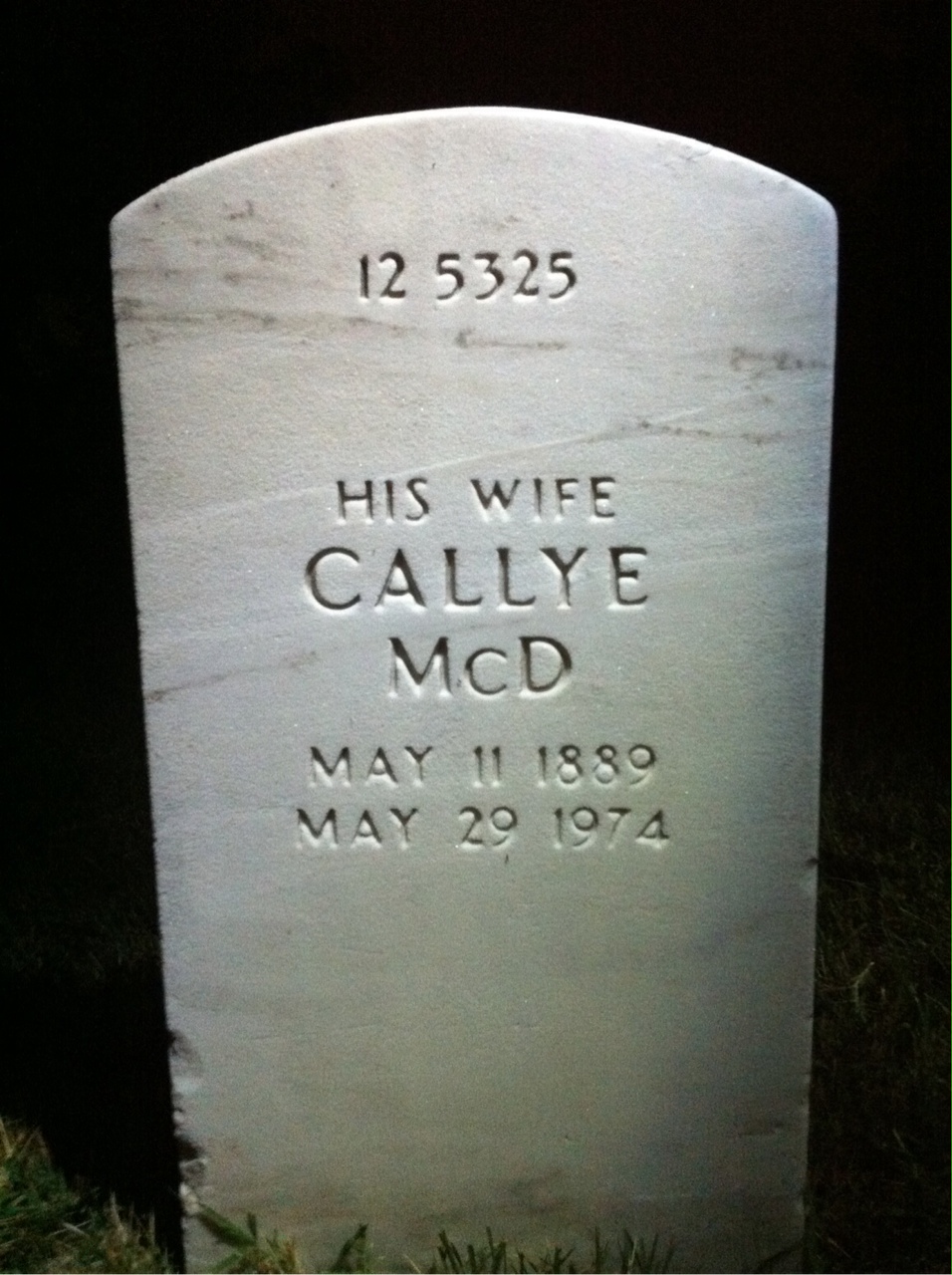 Back of headstone — Callye Blake