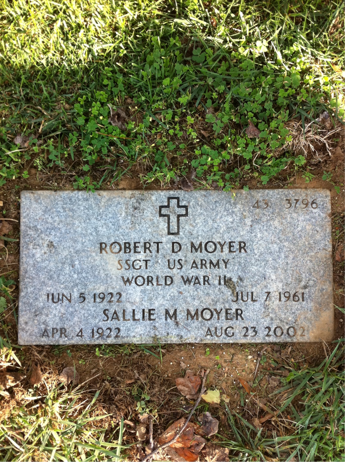 Back of headstone — Robert Moyer