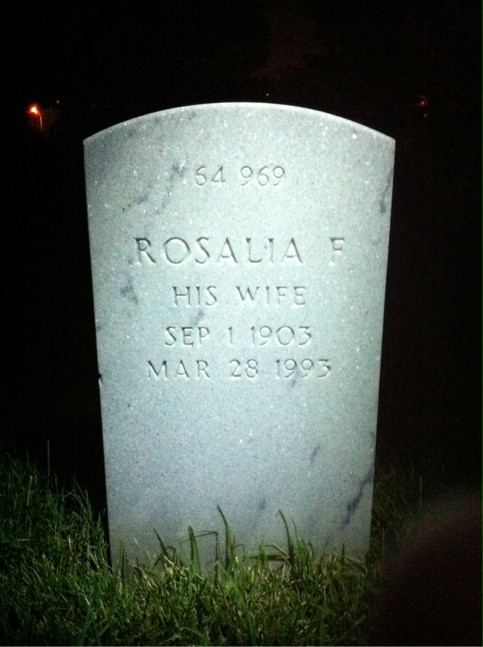 Back of headstone — Rosalia J Whiston