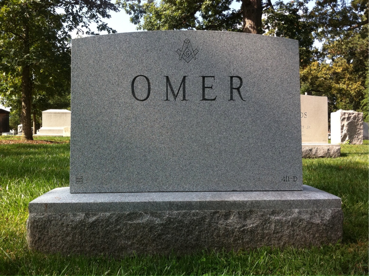 Back of headstone — Daniel Omer