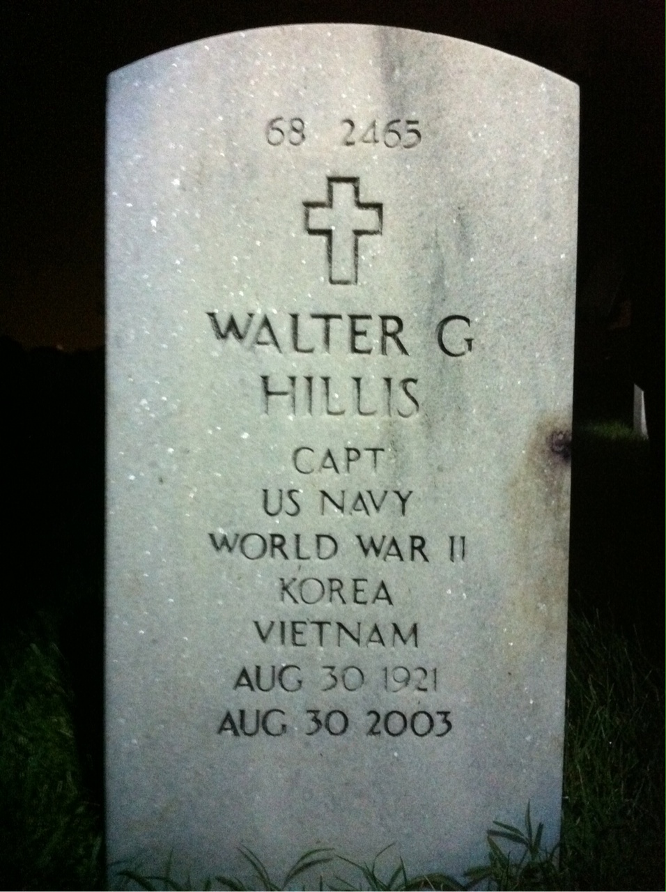 Back of headstone — Walter Hillis