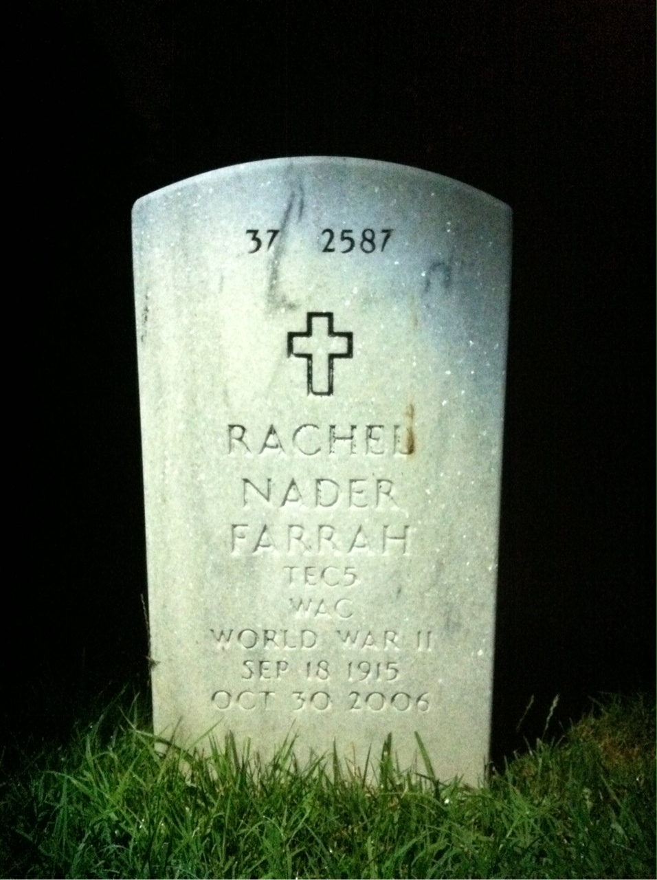Back of headstone — Mitchell Farrah