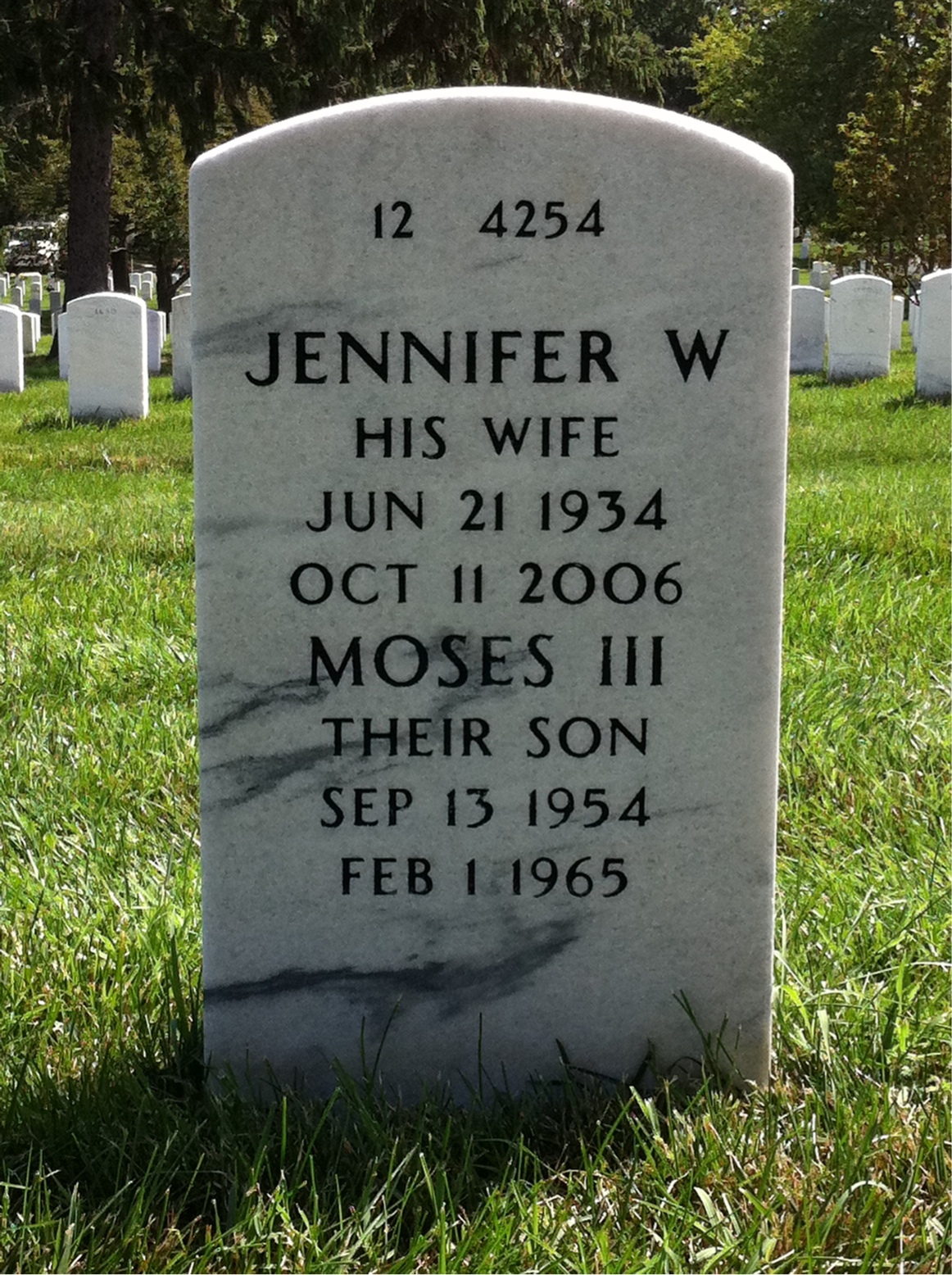 Back of headstone — Moses Peterson