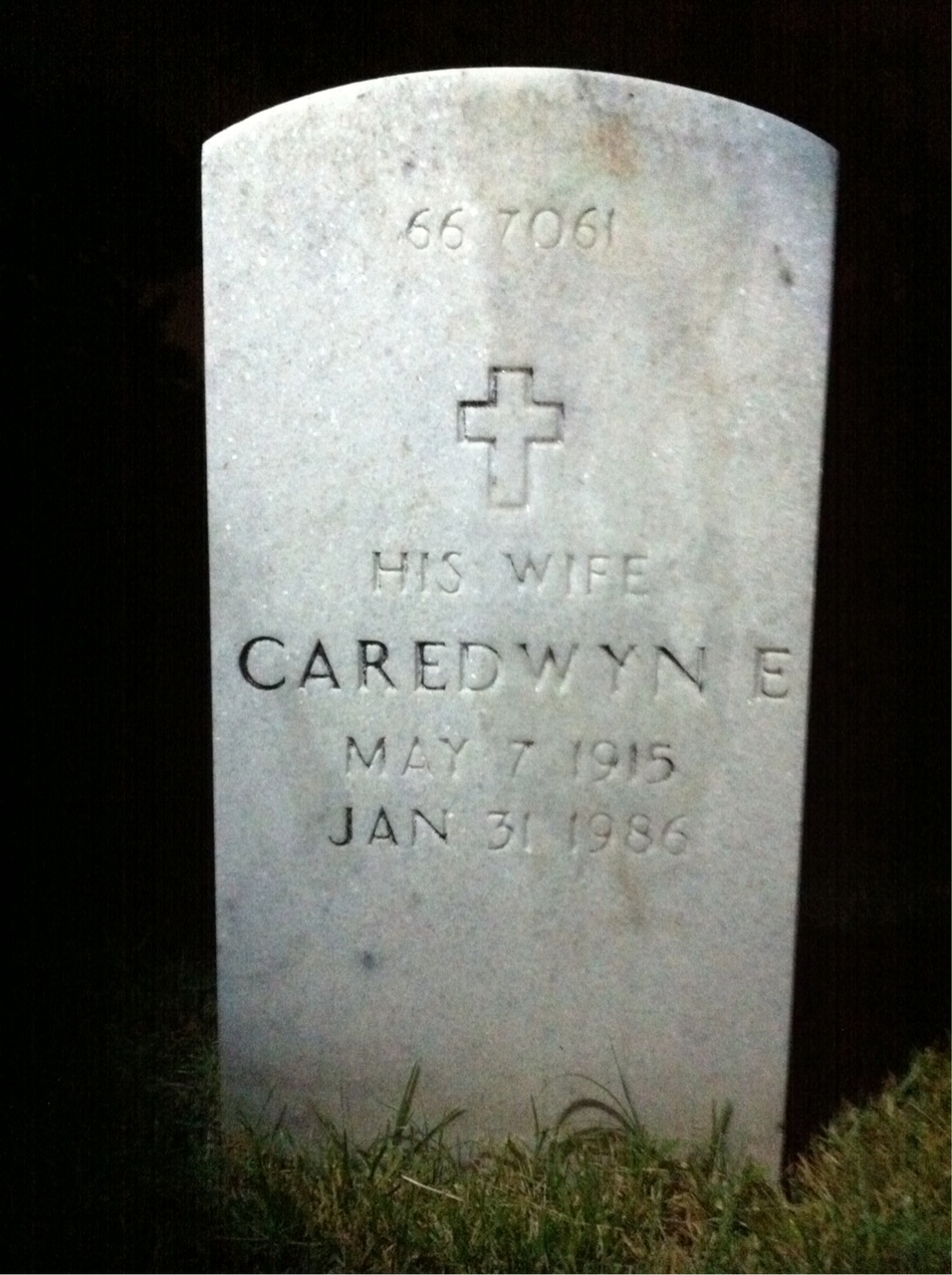 Back of headstone — Caredwyn Adelson