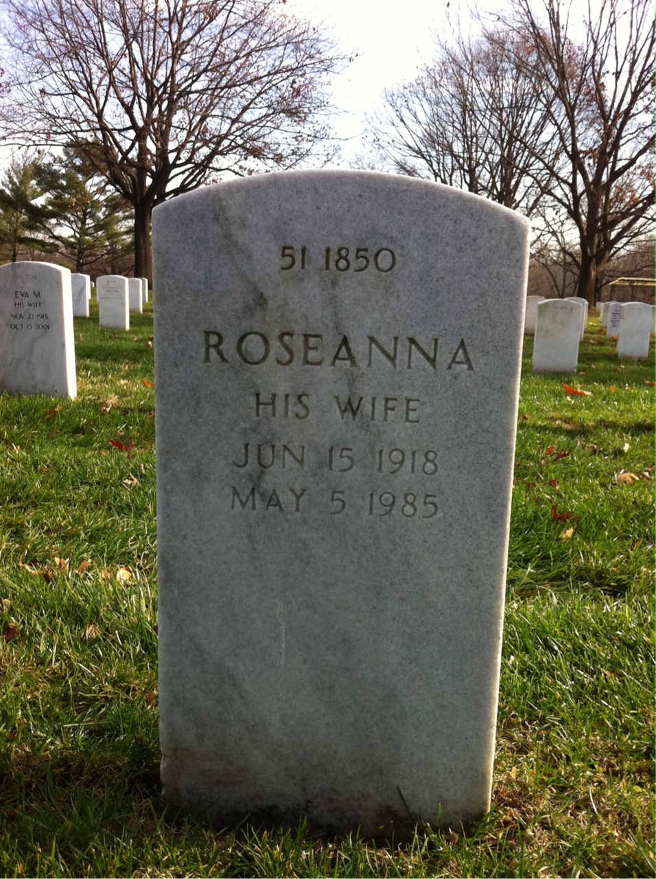 Back of headstone — Harry Walter Hill