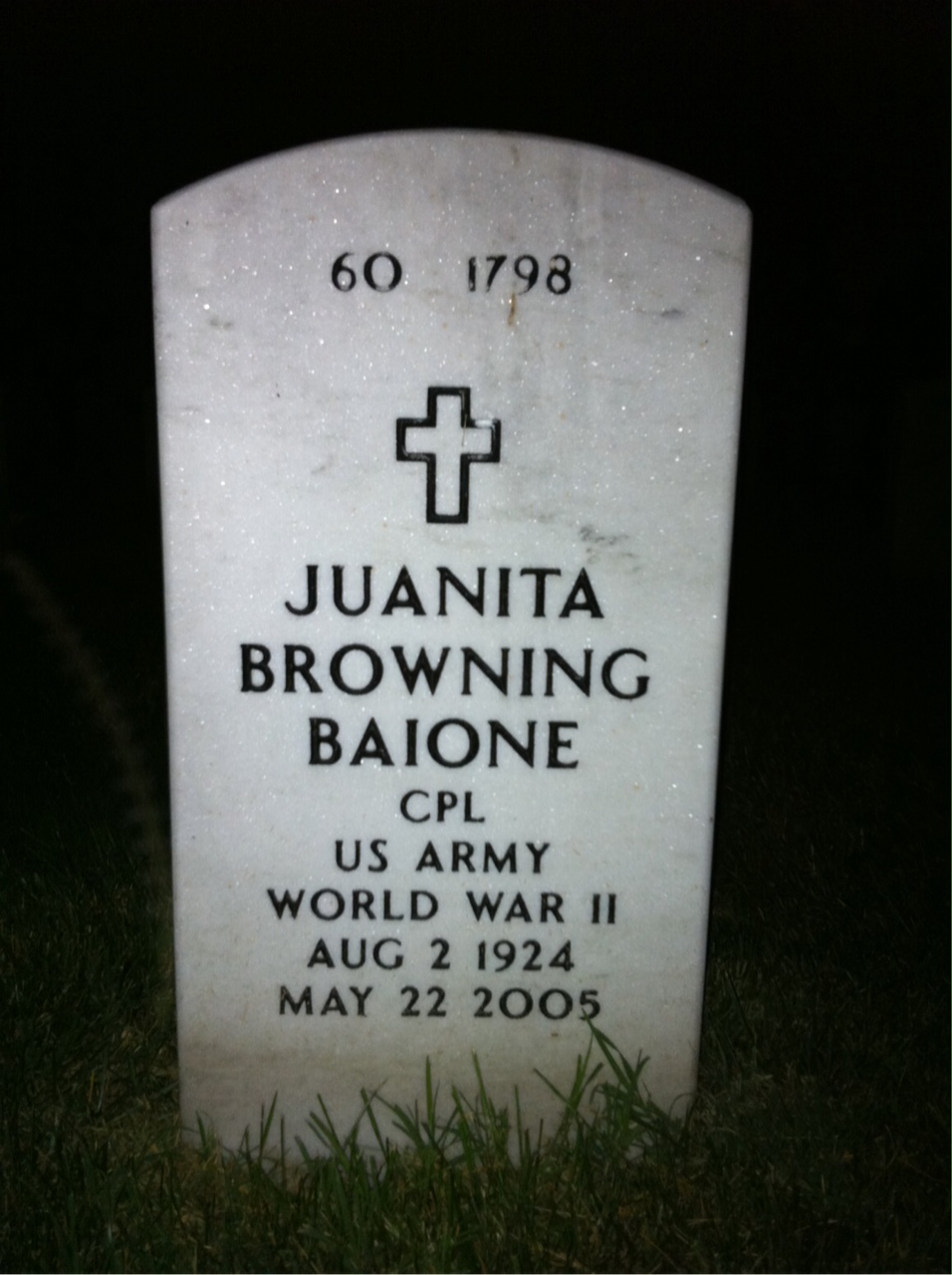 Back of headstone — Anthony Baione