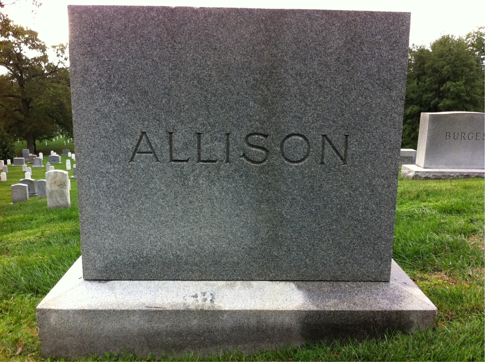 Back of headstone — Joseph Allison
