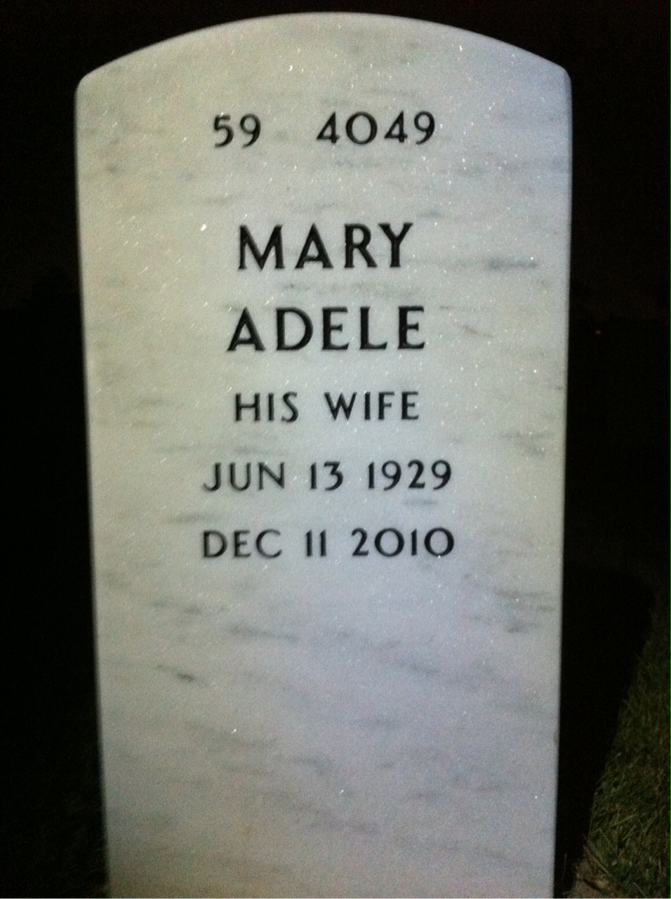 Back of headstone — Robert Adams