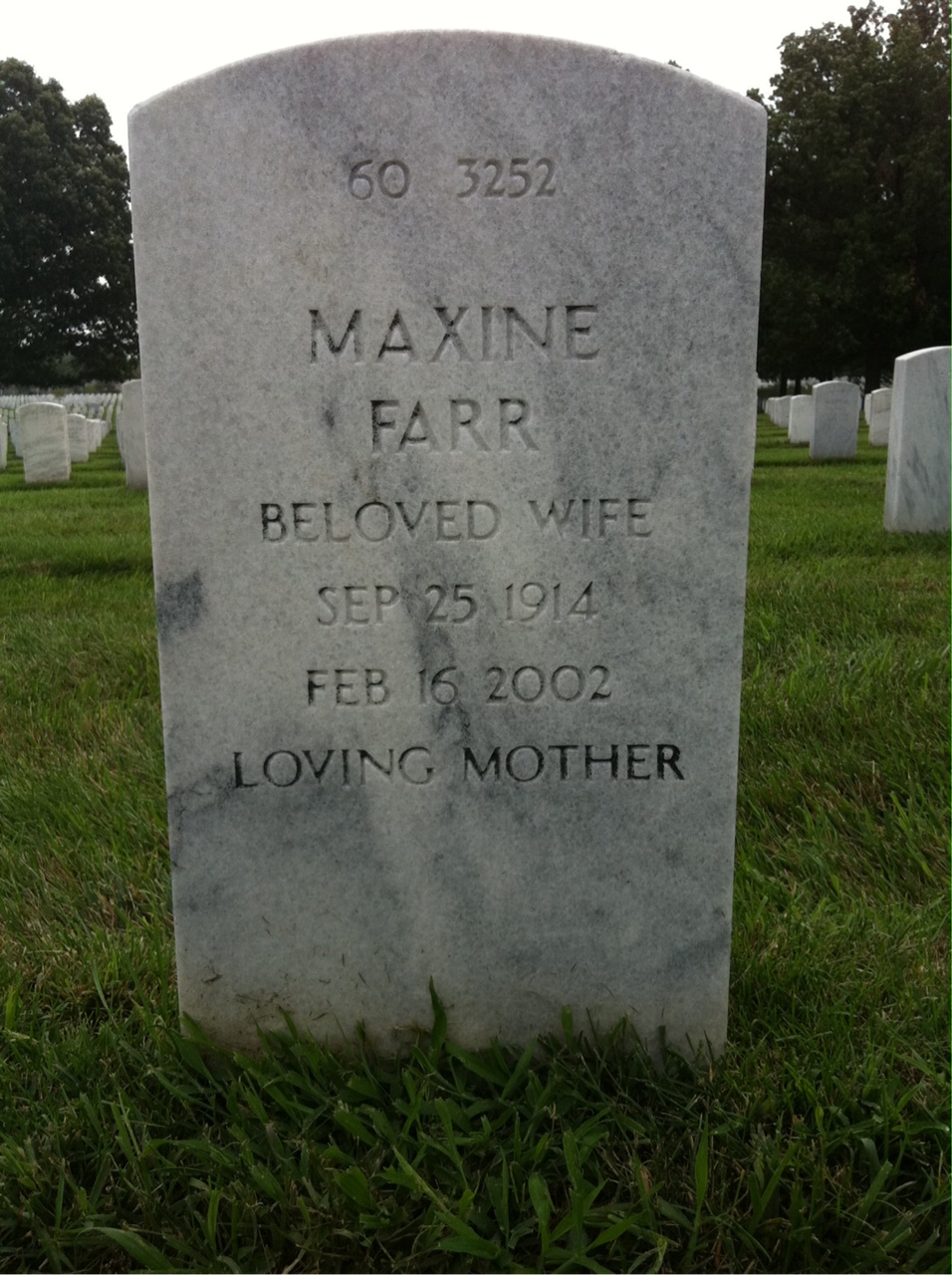 Back of headstone — Maxine Anderson