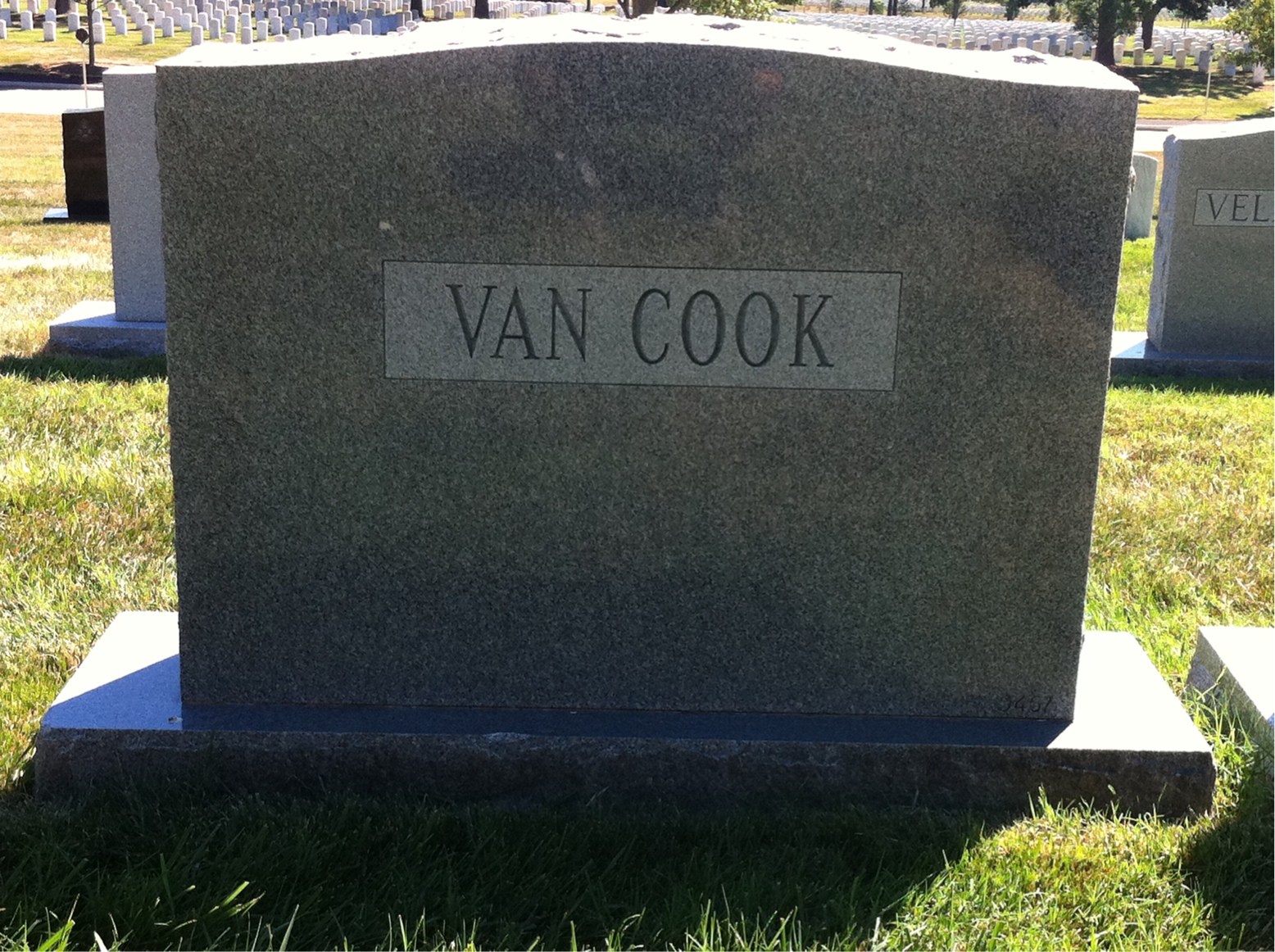 Back of headstone — Arthur Van Cook