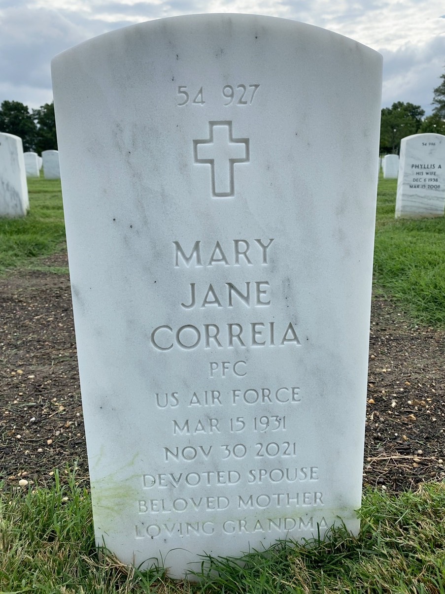 Back of headstone — William Correia