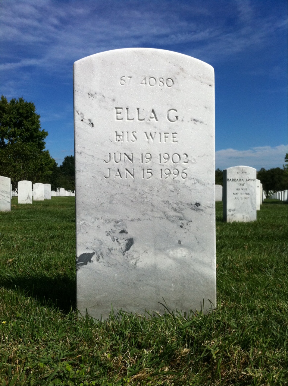 Back of headstone — Ella Ball