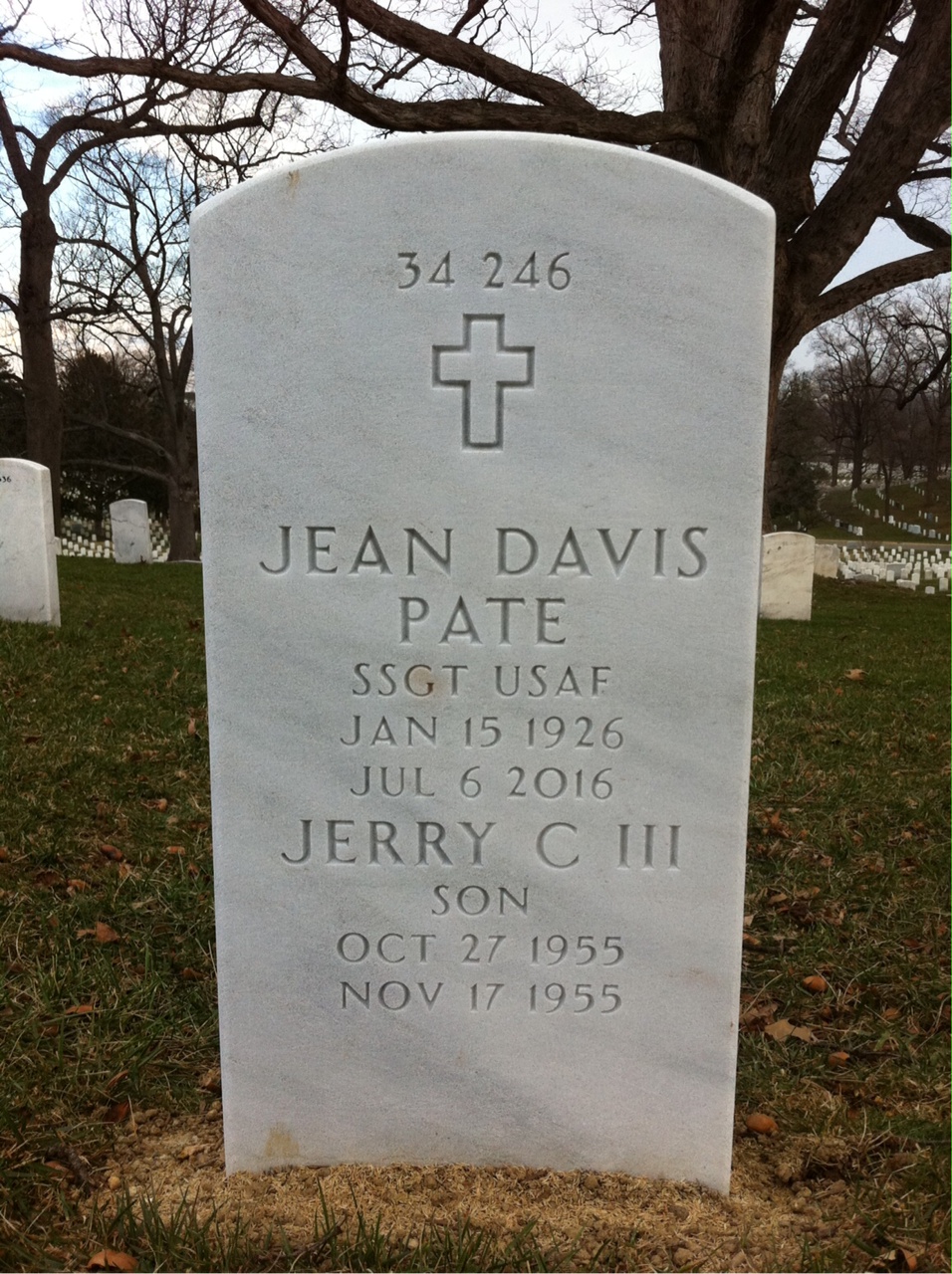 Back of headstone — Jerry Pate