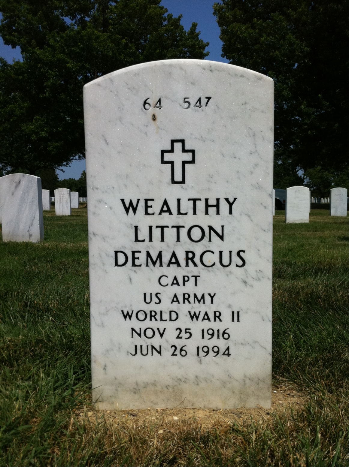 Back of headstone — John Demarcus