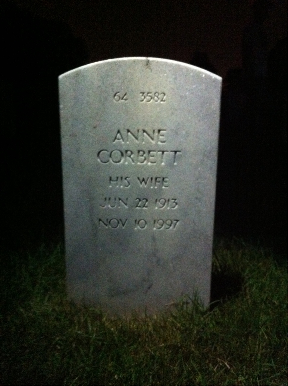 Back of headstone — Anne Corbett Roening